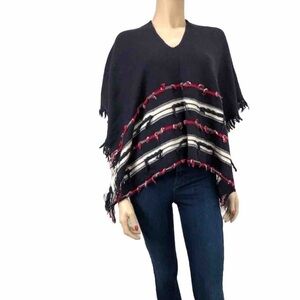 Sep by September 18 poncho blue,red, white boho